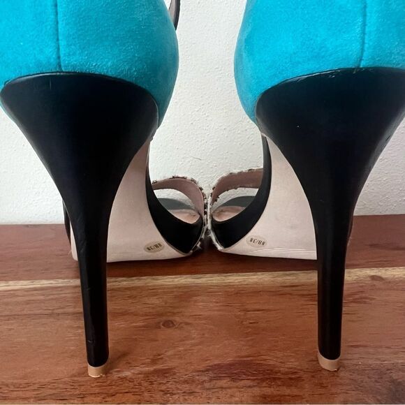 Sole Society Sheila Teal Animal Patterned Ankle Strap Stiletto Heels - Picture 4 of 16